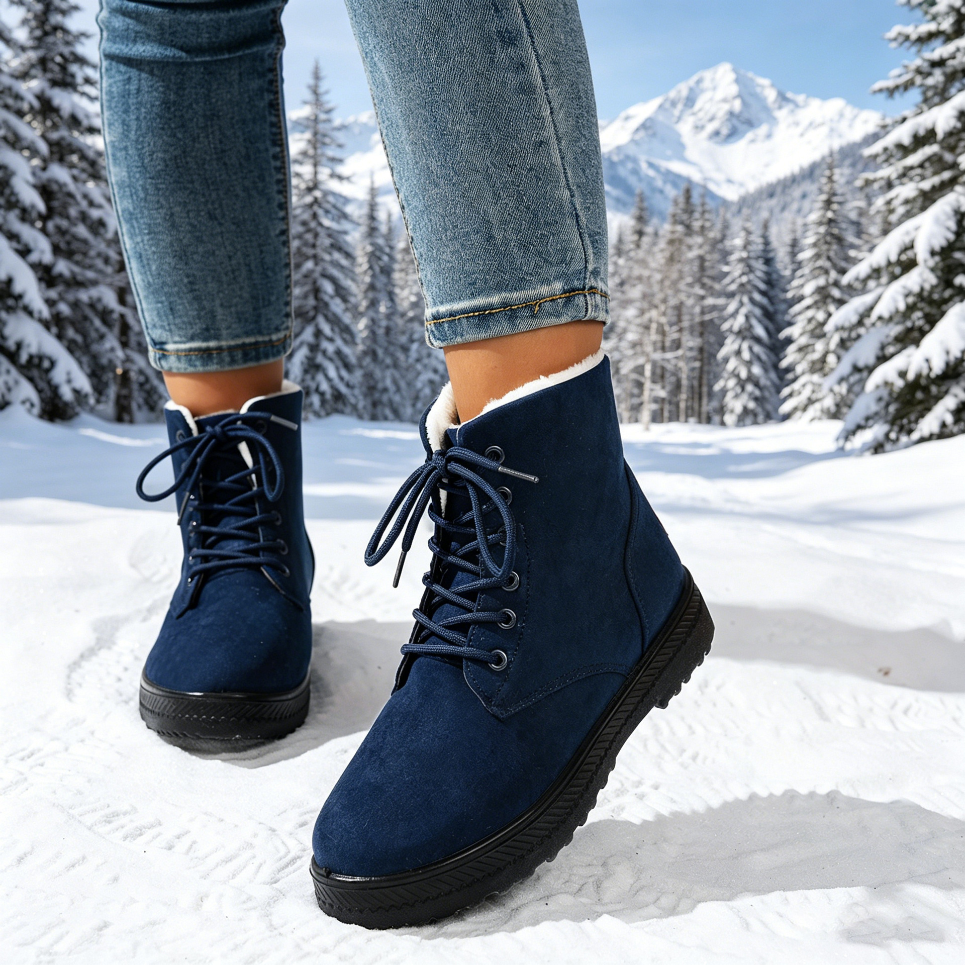 Women’s Warm Lace-Up Boots – Lightweight Non-Slip Outdoor Winter Shoes