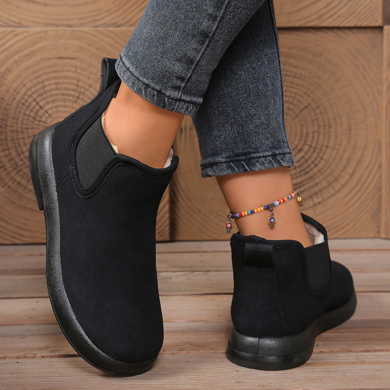 Women’s Comfortable Winter Ankle Boots – Warm Fleece-Lined Flat Boots with Non-Slip Sole