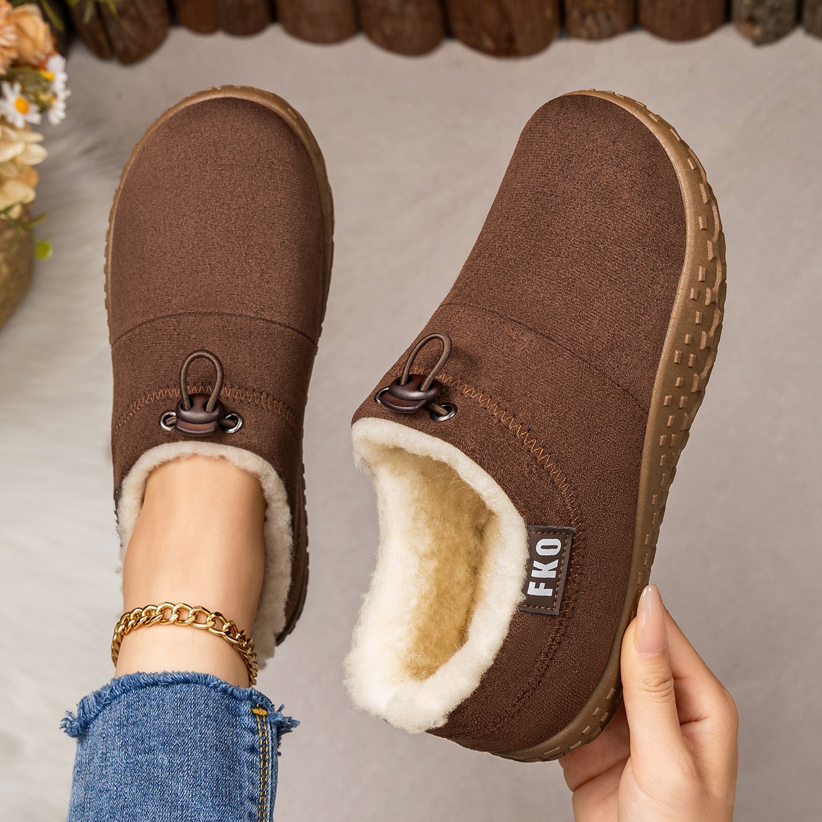 Women’s Warm Plush-Lined Mules – Warm, Comfortable & Non-Slip Winter Shoes