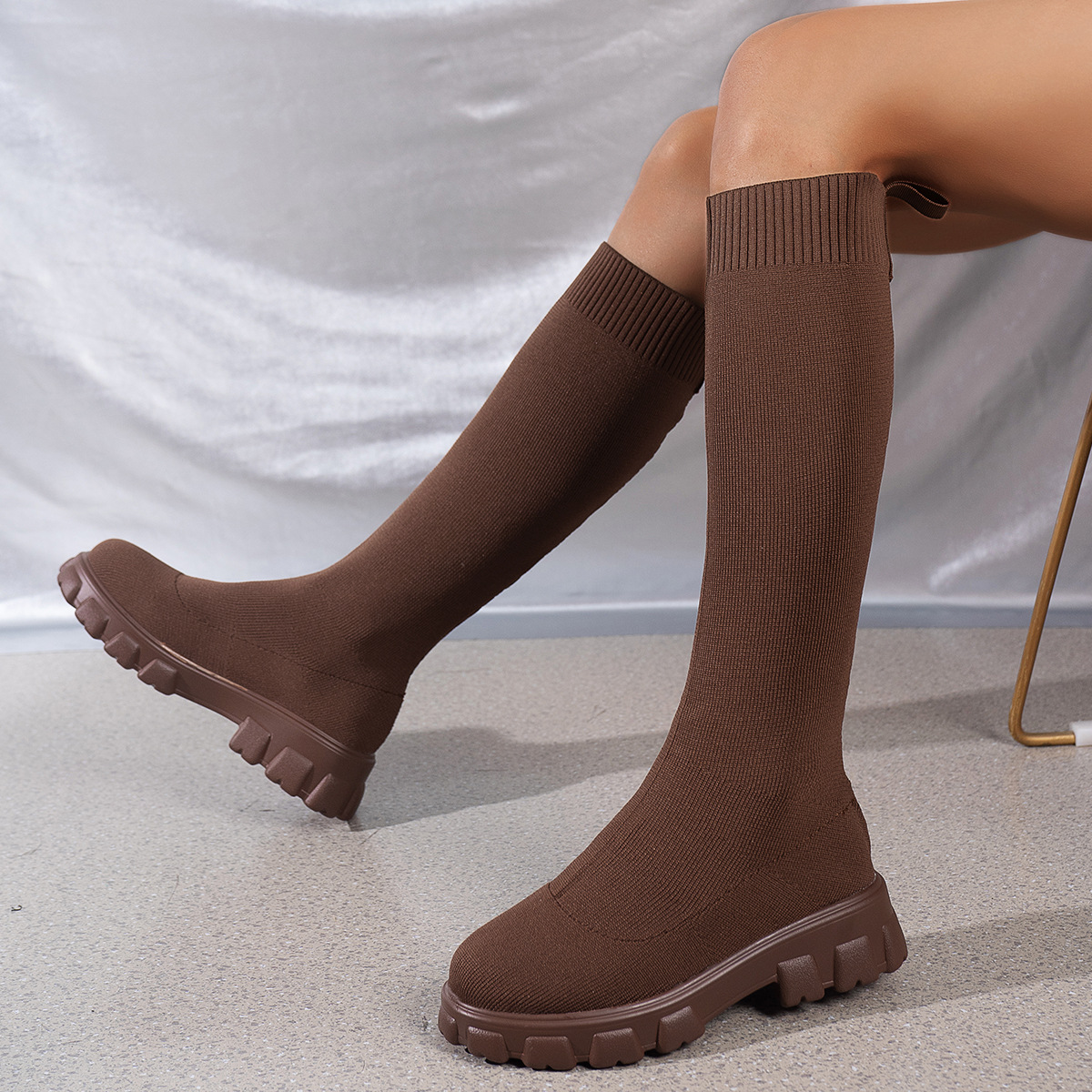 Women’s Knit Sock Boots – Warm High-Top Stretch Ankle Boots