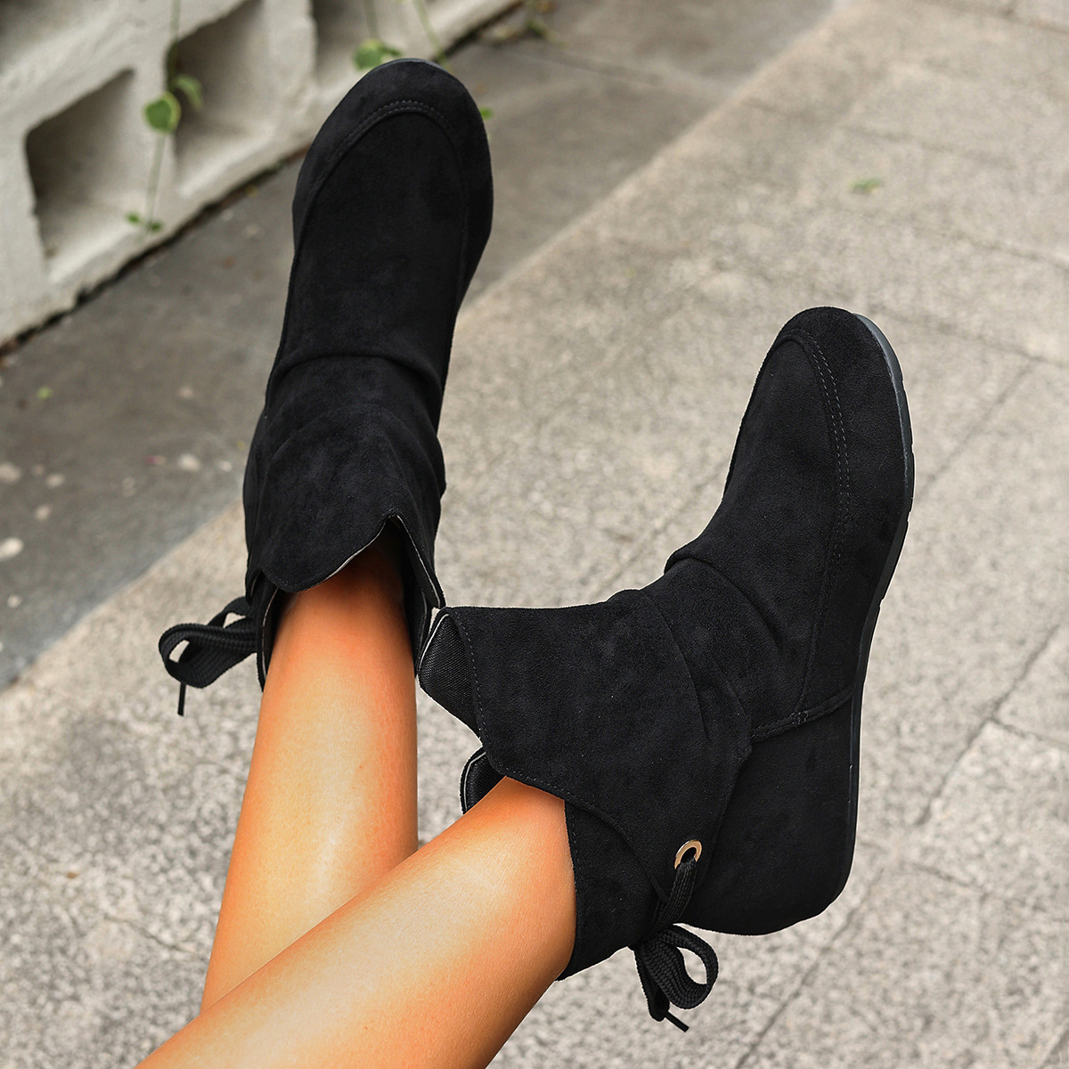 Women’s Vintage Bow Ankle Boots –Comfortable  Lace-Up Flat Shoes for Fall & Winter