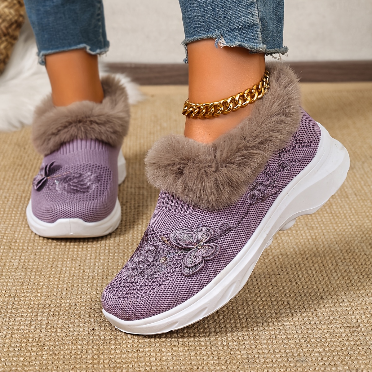 Women’s Warm Winter Comfort Shoes – Lightweight Plush-Lined Walking Shoes