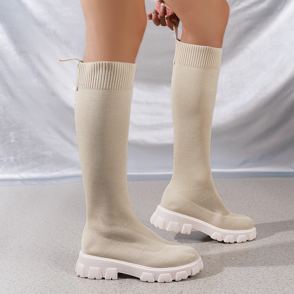 Women’s Knit Sock Boots – Warm High-Top Stretch Ankle Boots