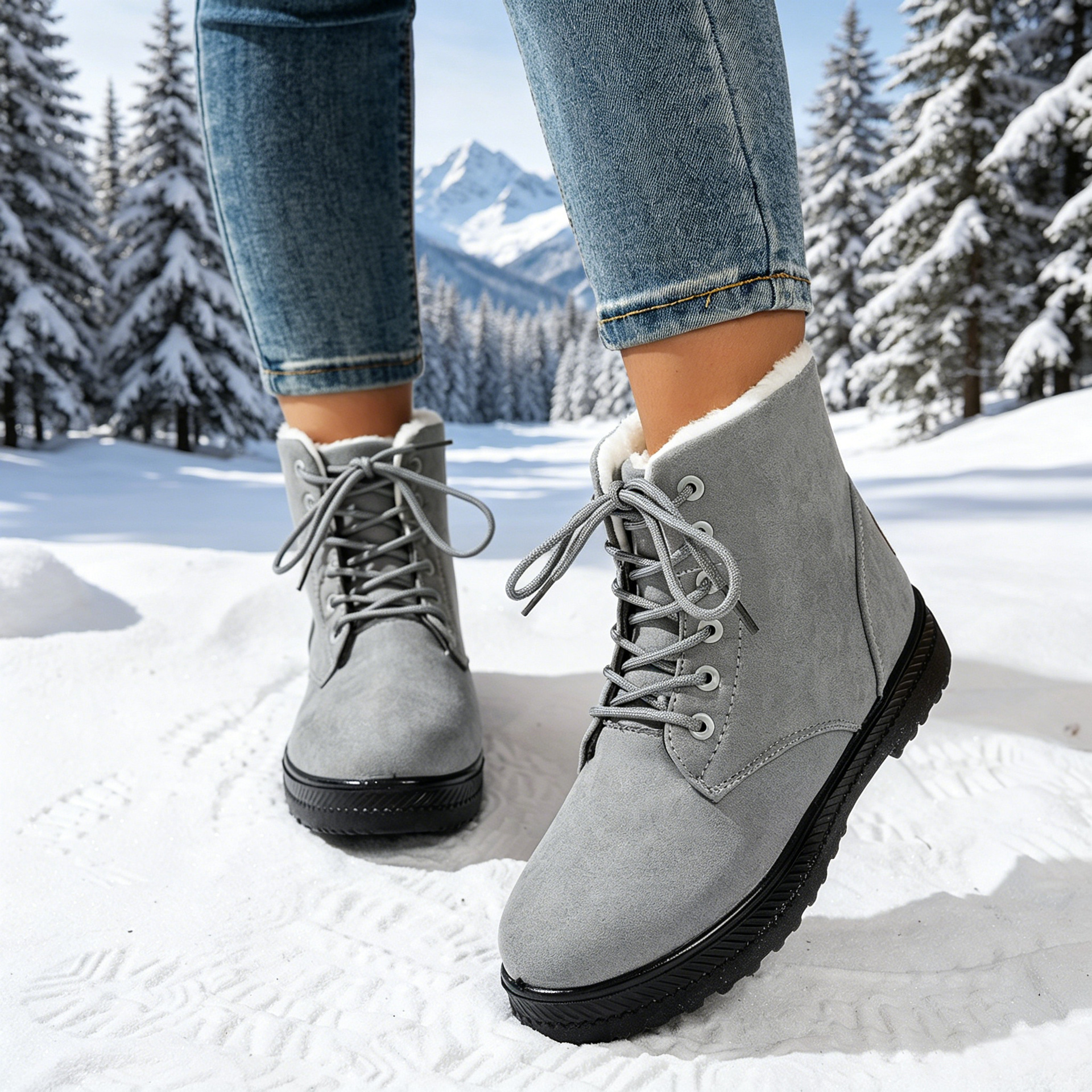 Women’s Warm Lace-Up Boots – Lightweight Non-Slip Outdoor Winter Shoes