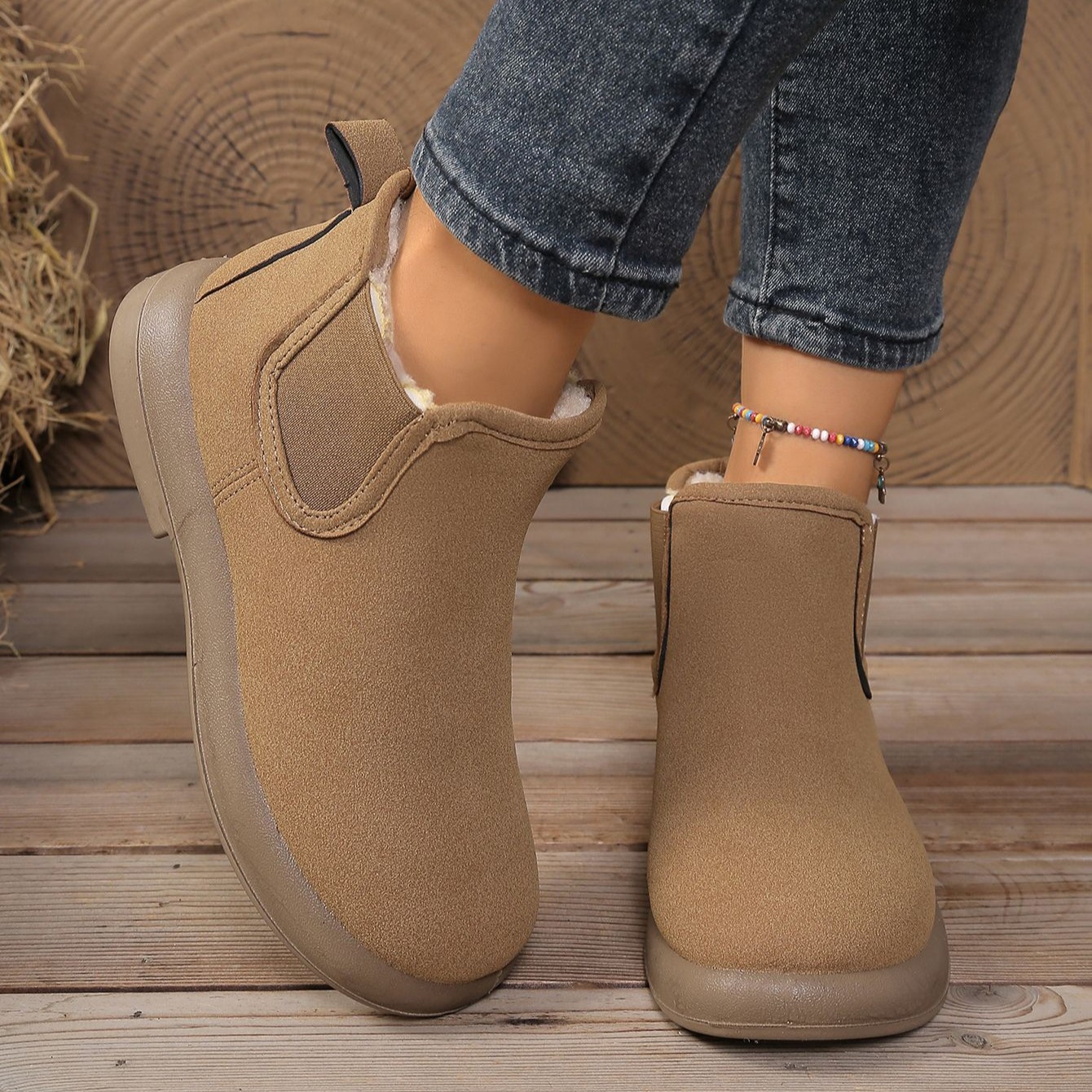 Women’s Comfortable Winter Ankle Boots – Warm Fleece-Lined Flat Boots with Non-Slip Sole
