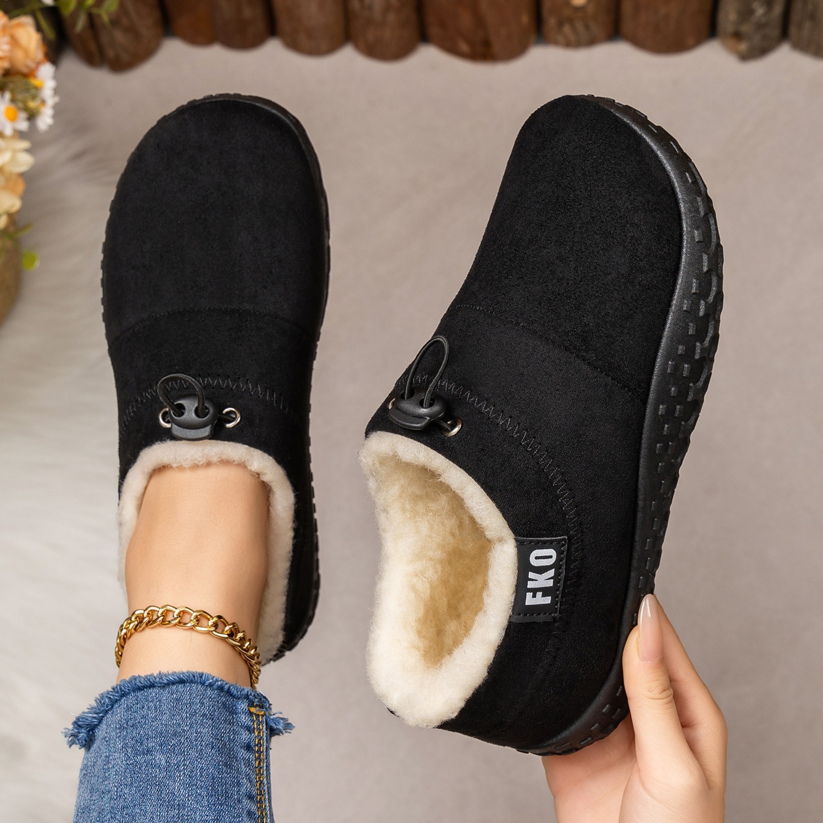 Women’s Warm Plush-Lined Mules – Warm, Comfortable & Non-Slip Winter Shoes