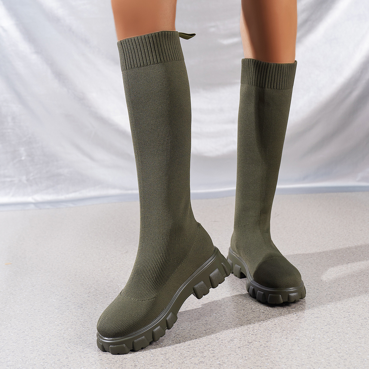 Women’s Knit Sock Boots – Warm High-Top Stretch Ankle Boots