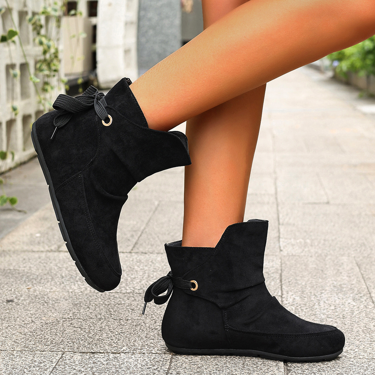 Women’s Vintage Bow Ankle Boots –Comfortable  Lace-Up Flat Shoes for Fall & Winter