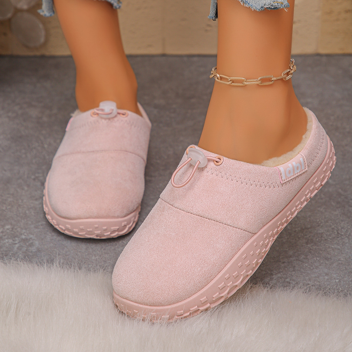 Women’s Warm Plush-Lined Mules – Comfortable Non-Slip Shoes for Fall & Winter