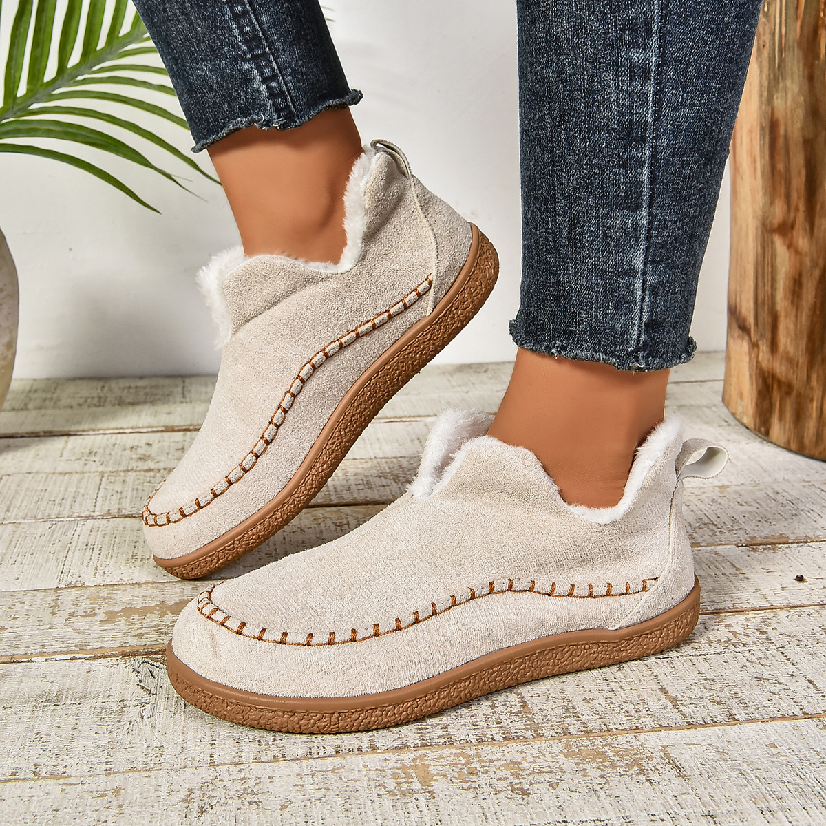 Women’s Fleece-Lined Shoes – Warm Non-Slip Bootie Shoes for Indoor & Outdoor Wear