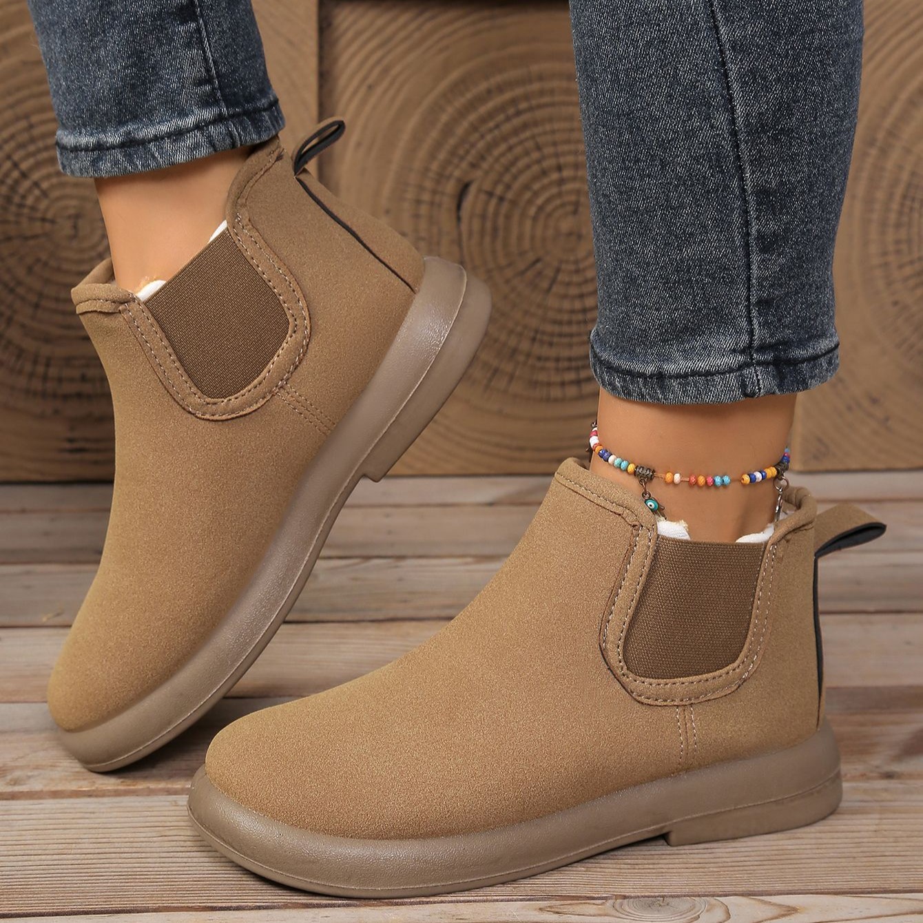 Women’s Comfortable Winter Ankle Boots – Warm Fleece-Lined Flat Boots with Non-Slip Sole