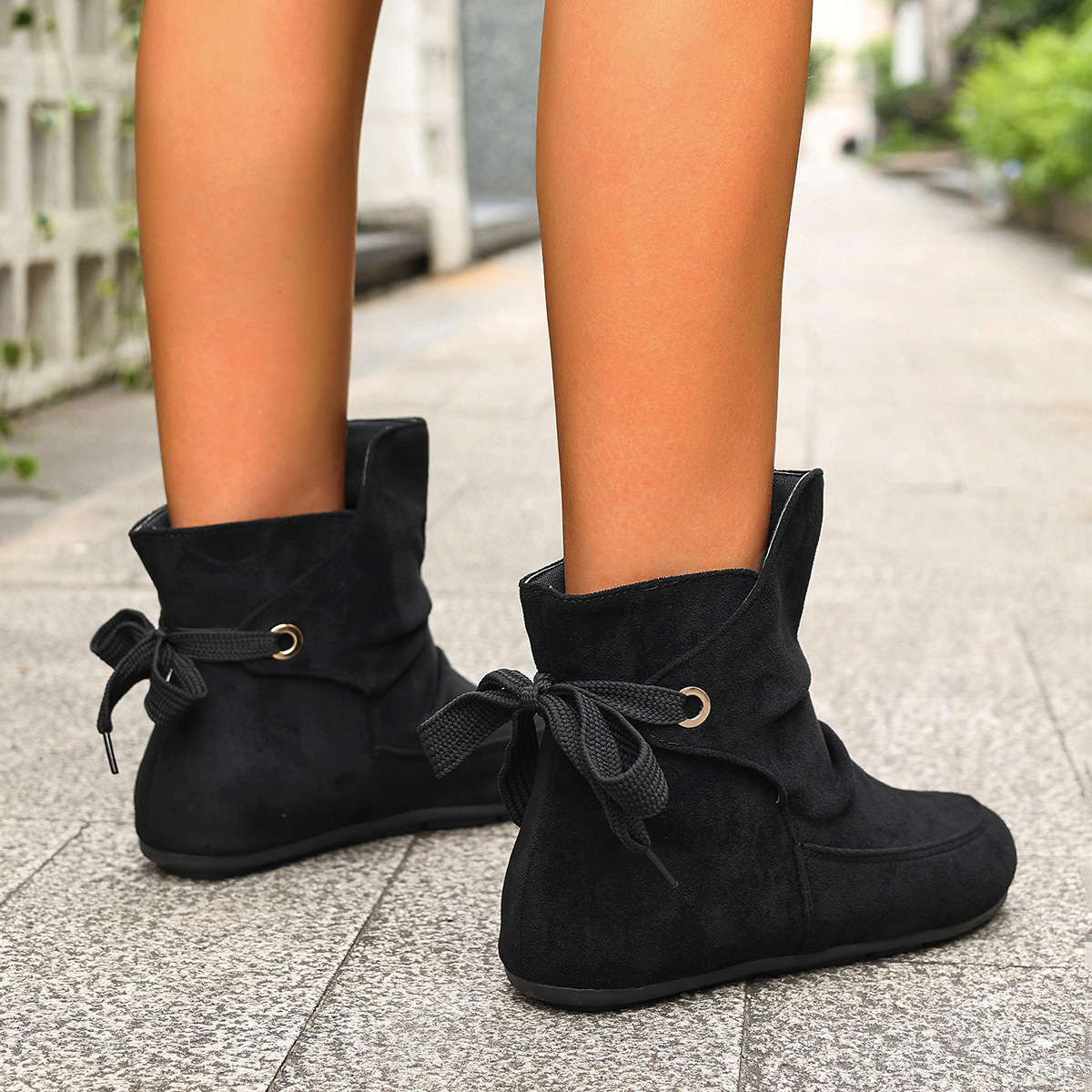 Women’s Vintage Bow Ankle Boots –Comfortable  Lace-Up Flat Shoes for Fall & Winter