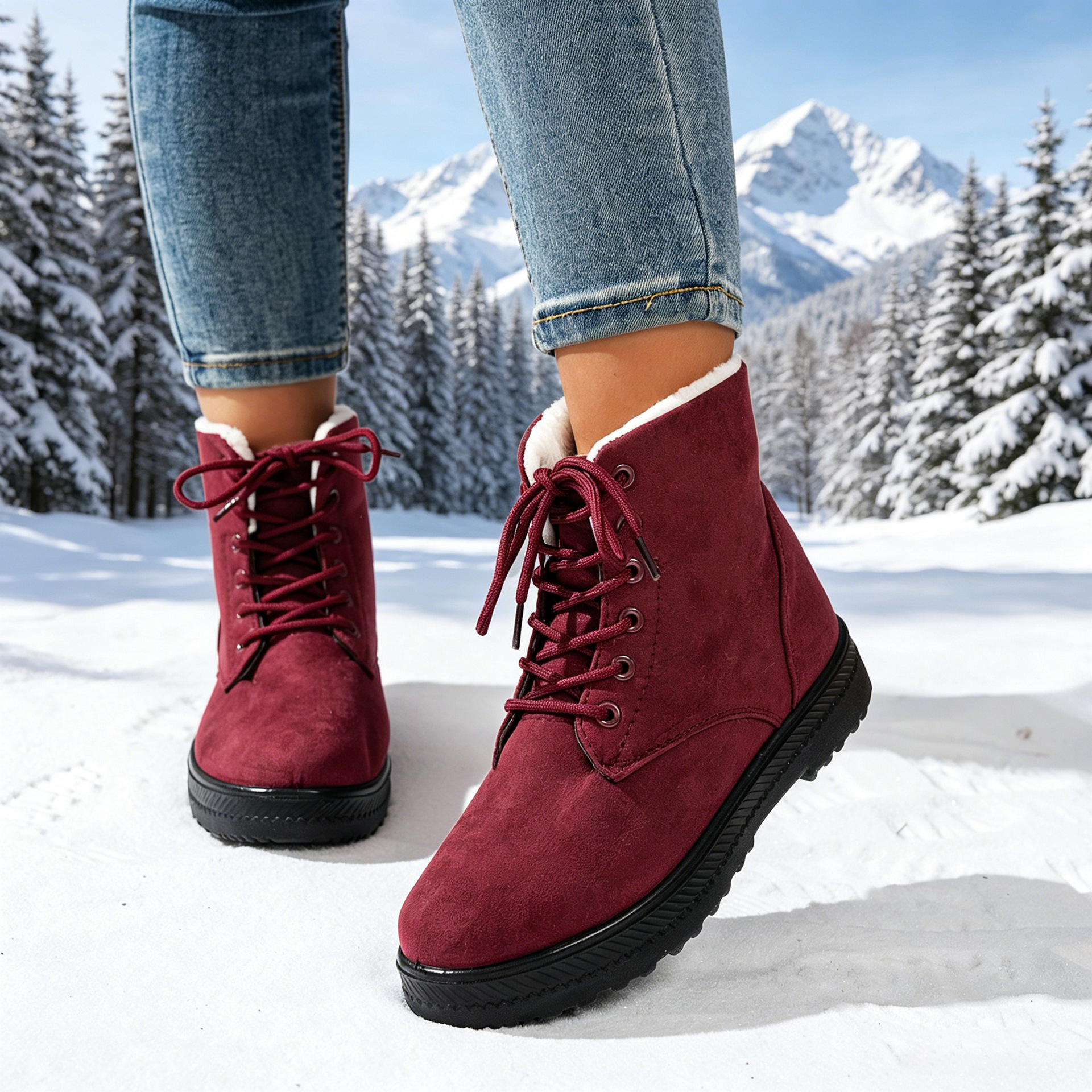 Women’s Warm Lace-Up Boots – Lightweight Non-Slip Outdoor Winter Shoes