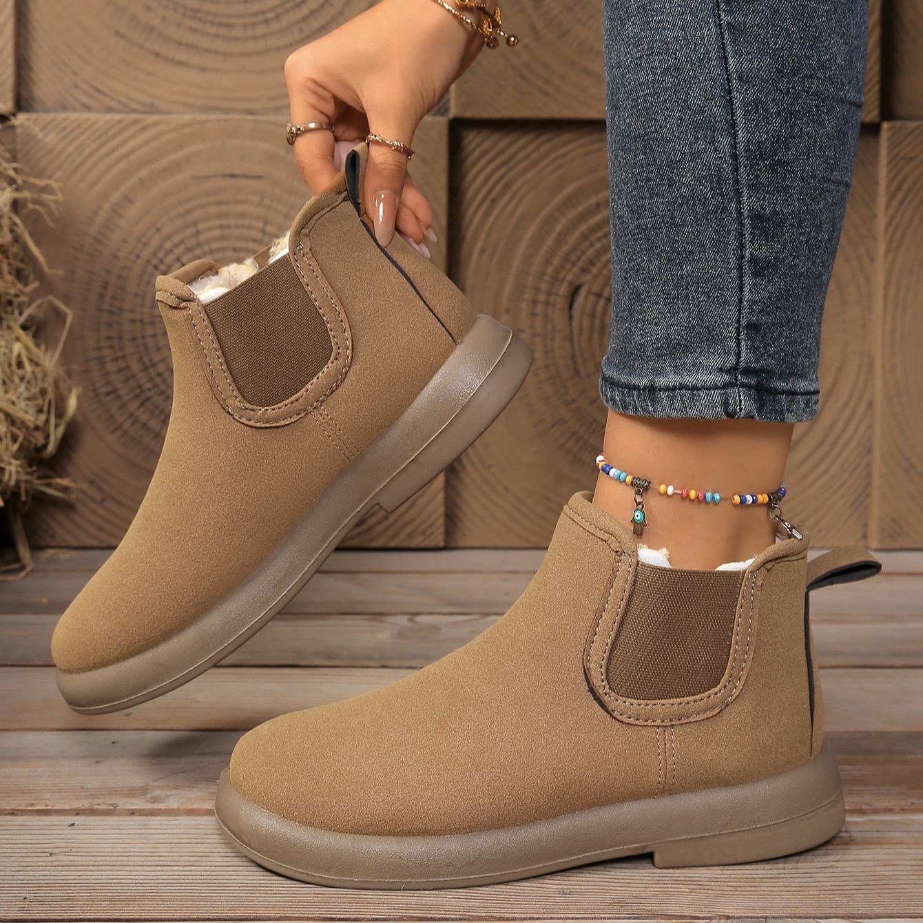 Women’s Comfortable Winter Ankle Boots – Warm Fleece-Lined Flat Boots with Non-Slip Sole