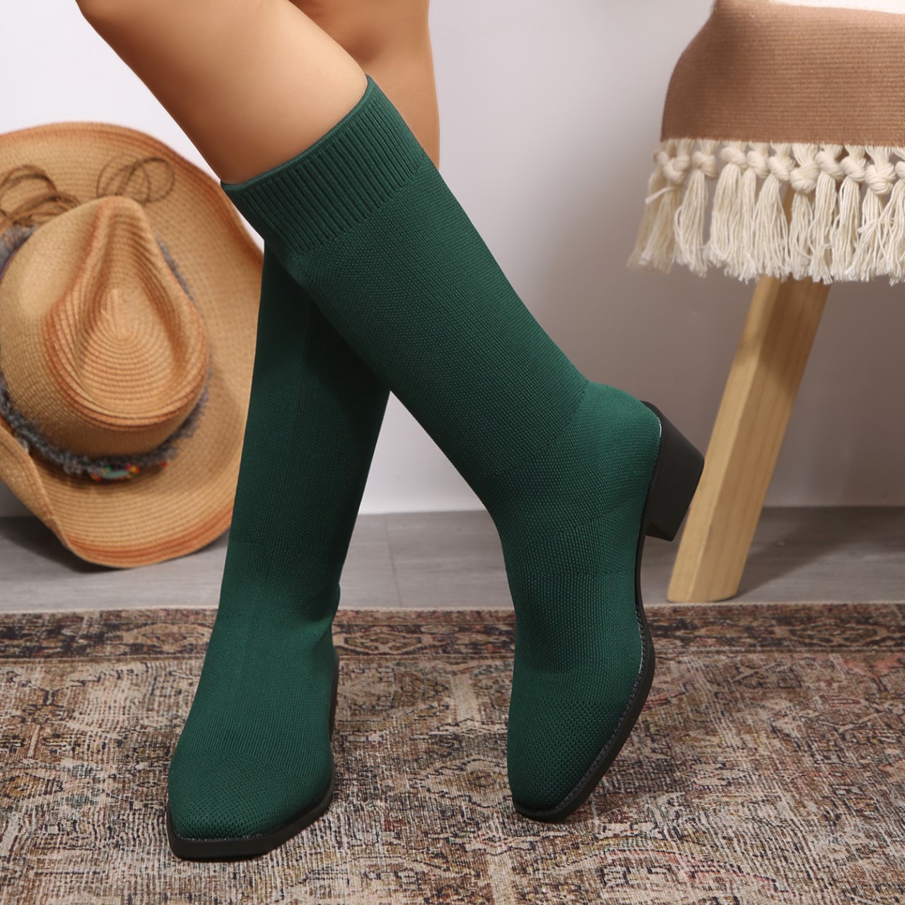 Women’s Winter Knit Sock Boots – Warm High-Top Stretch Ankle Boots