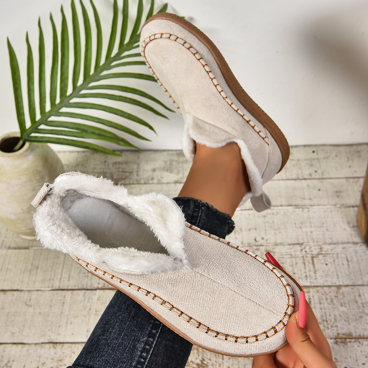 Women’s Fleece-Lined Shoes – Warm Non-Slip Bootie Shoes for Indoor & Outdoor Wear