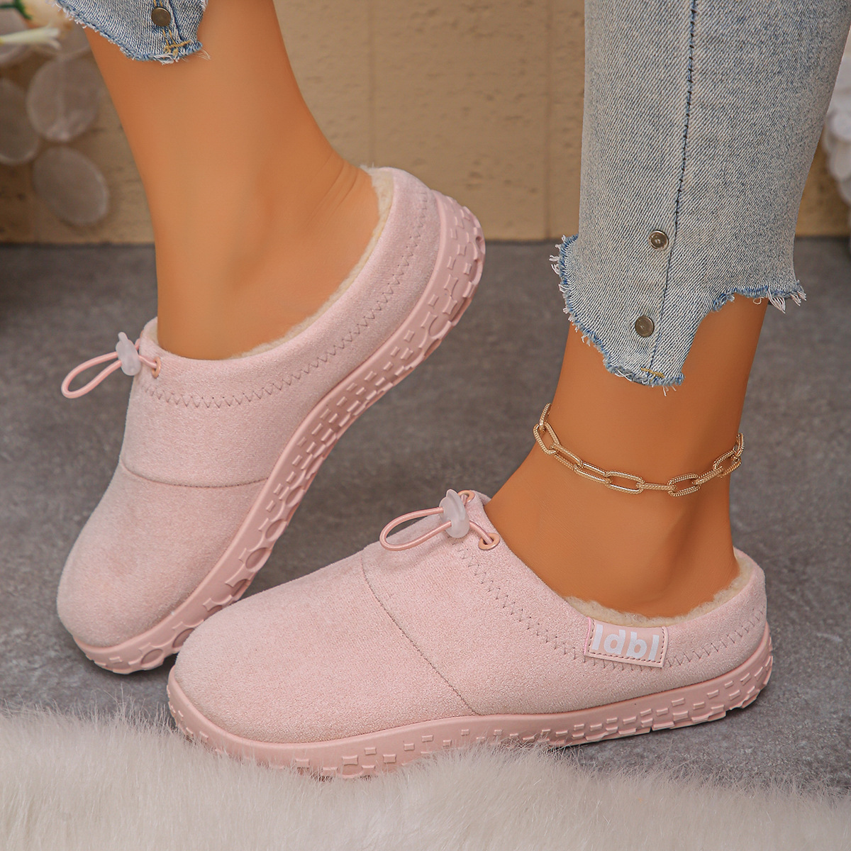 Women’s Warm Plush-Lined Mules – Comfortable Non-Slip Shoes for Fall & Winter