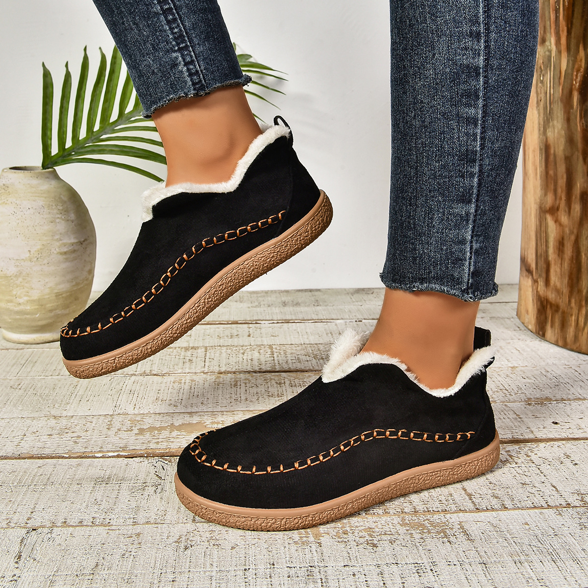 Women’s Fleece-Lined Shoes – Warm Non-Slip Bootie Shoes for Indoor & Outdoor Wear