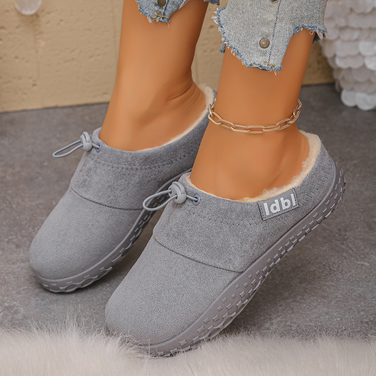 Women’s Warm Plush-Lined Mules – Comfortable Non-Slip Shoes for Fall & Winter