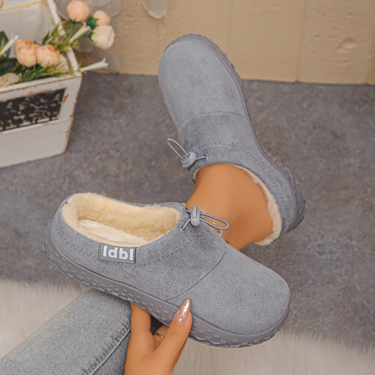 Women’s Warm Plush-Lined Mules – Comfortable Non-Slip Shoes for Fall & Winter