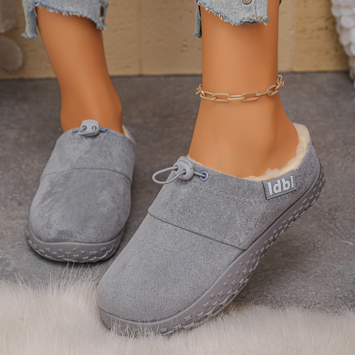 Women’s Warm Plush-Lined Mules – Comfortable Non-Slip Shoes for Fall & Winter