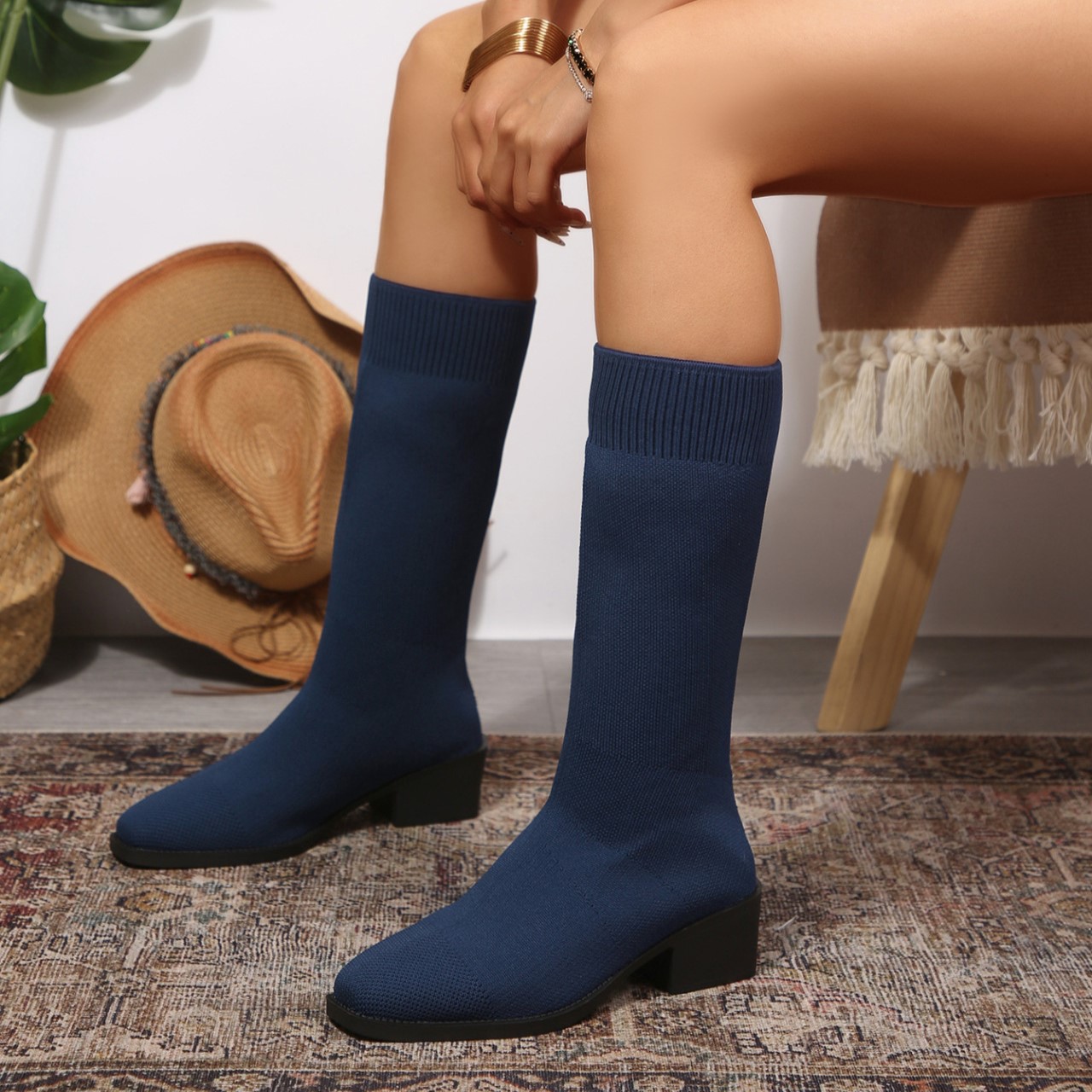Women’s Winter Knit Sock Boots – Warm High-Top Stretch Ankle Boots
