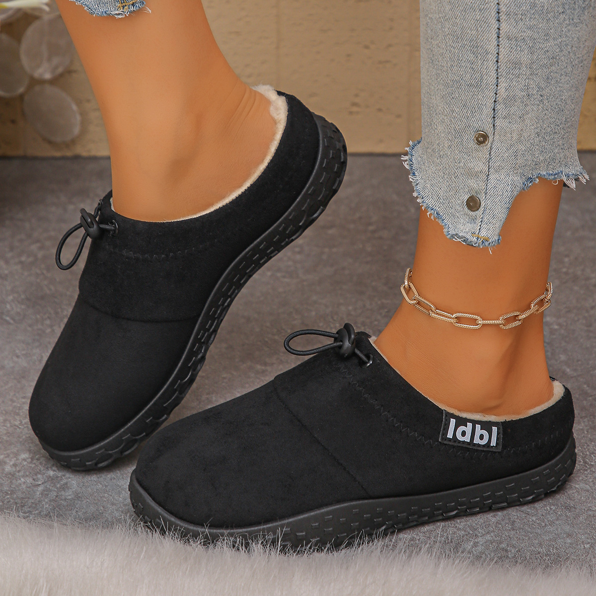 Women’s Warm Plush-Lined Mules – Comfortable Non-Slip Shoes for Fall & Winter