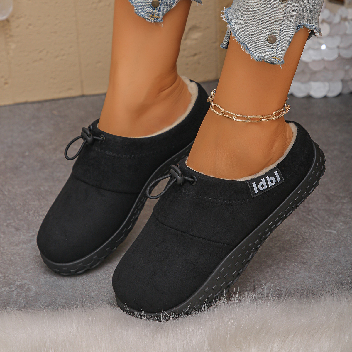 Women’s Warm Plush-Lined Mules – Comfortable Non-Slip Shoes for Fall & Winter