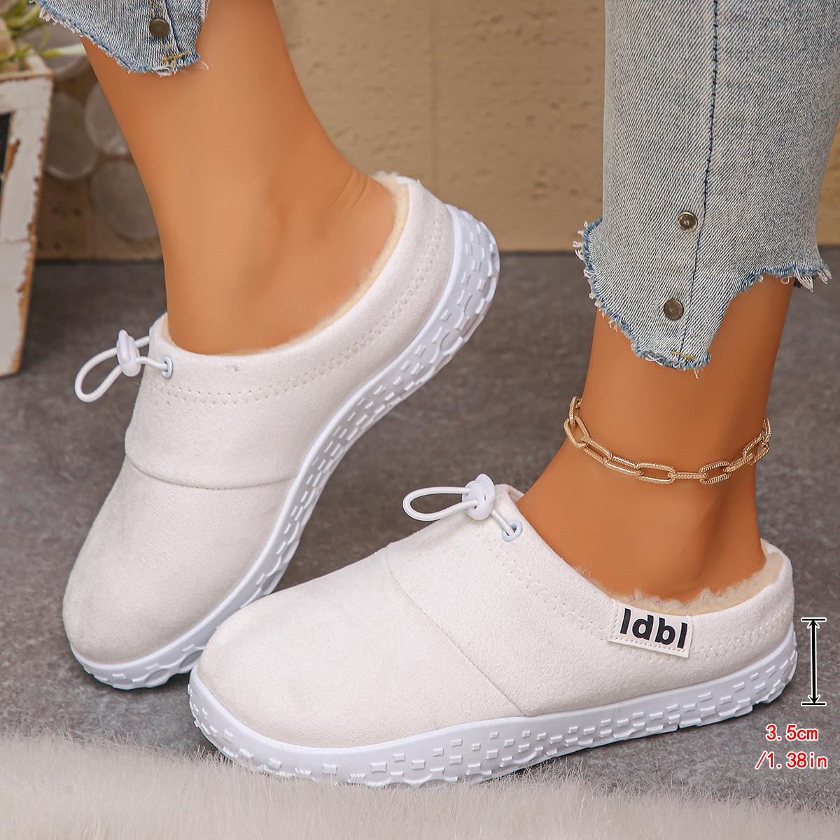 Women’s Warm Plush-Lined Mules – Comfortable Non-Slip Shoes for Fall & Winter