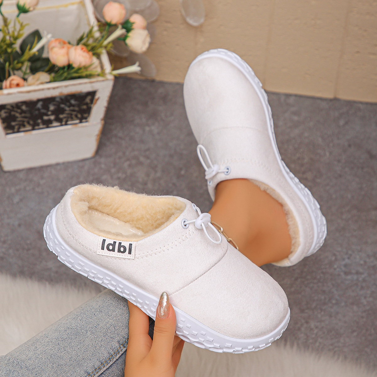 Women’s Warm Plush-Lined Mules – Comfortable Non-Slip Shoes for Fall & Winter