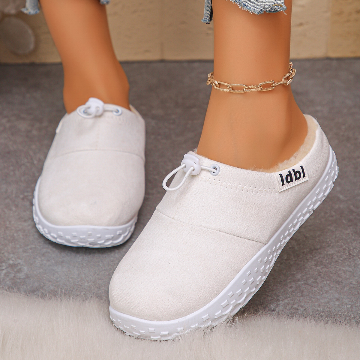 Women’s Warm Plush-Lined Mules – Comfortable Non-Slip Shoes for Fall & Winter
