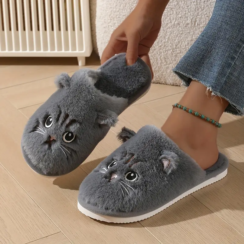 Women’s Warm Cat Slippers – Plush Indoor House Shoes with Non-Slip Sole & Cozy Lining