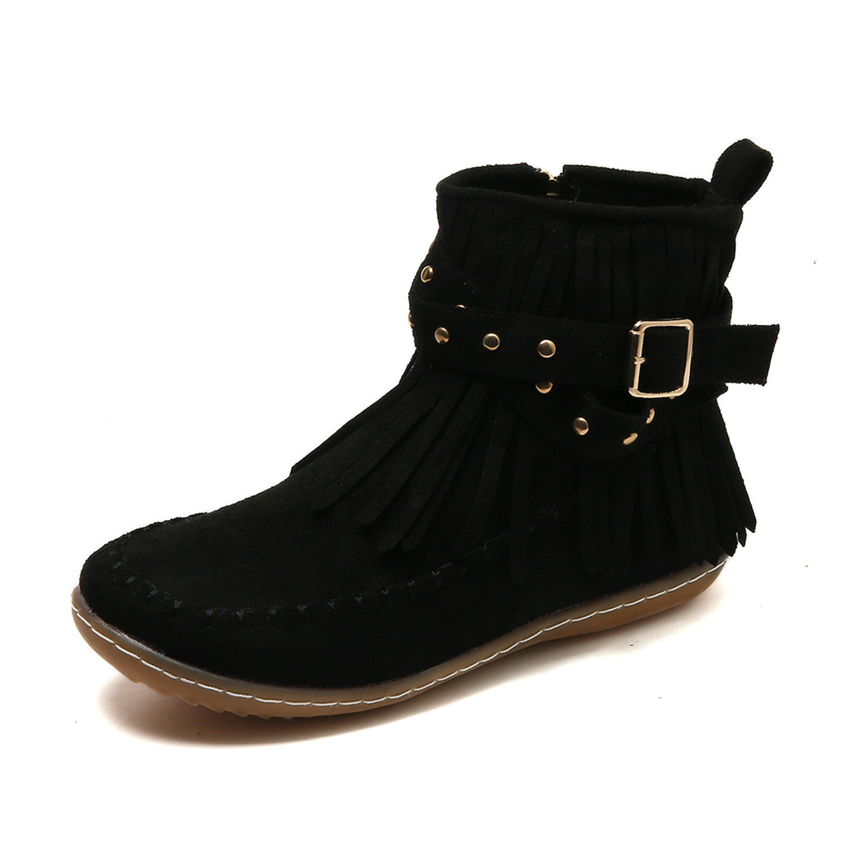 Women’s Vintage Fall Ankle Boots – Comfortable Flat Fringe Boots