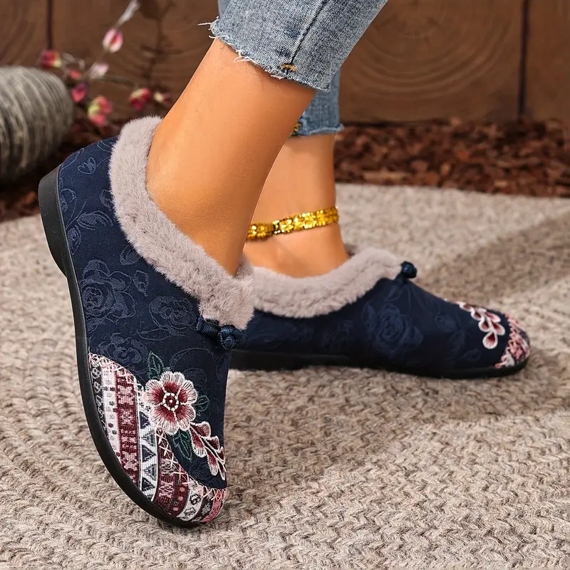 Women’s Warm Floral Winter Ankle Boots – Cozy, Lightweight & Non-Slip Everyday Shoes
