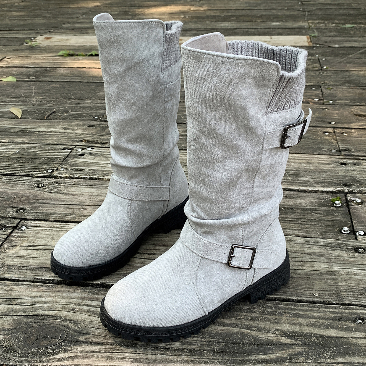 Women’s Vintage Western Boots – Suede Slouchy Tall Boots with Round Toe & Block Heel