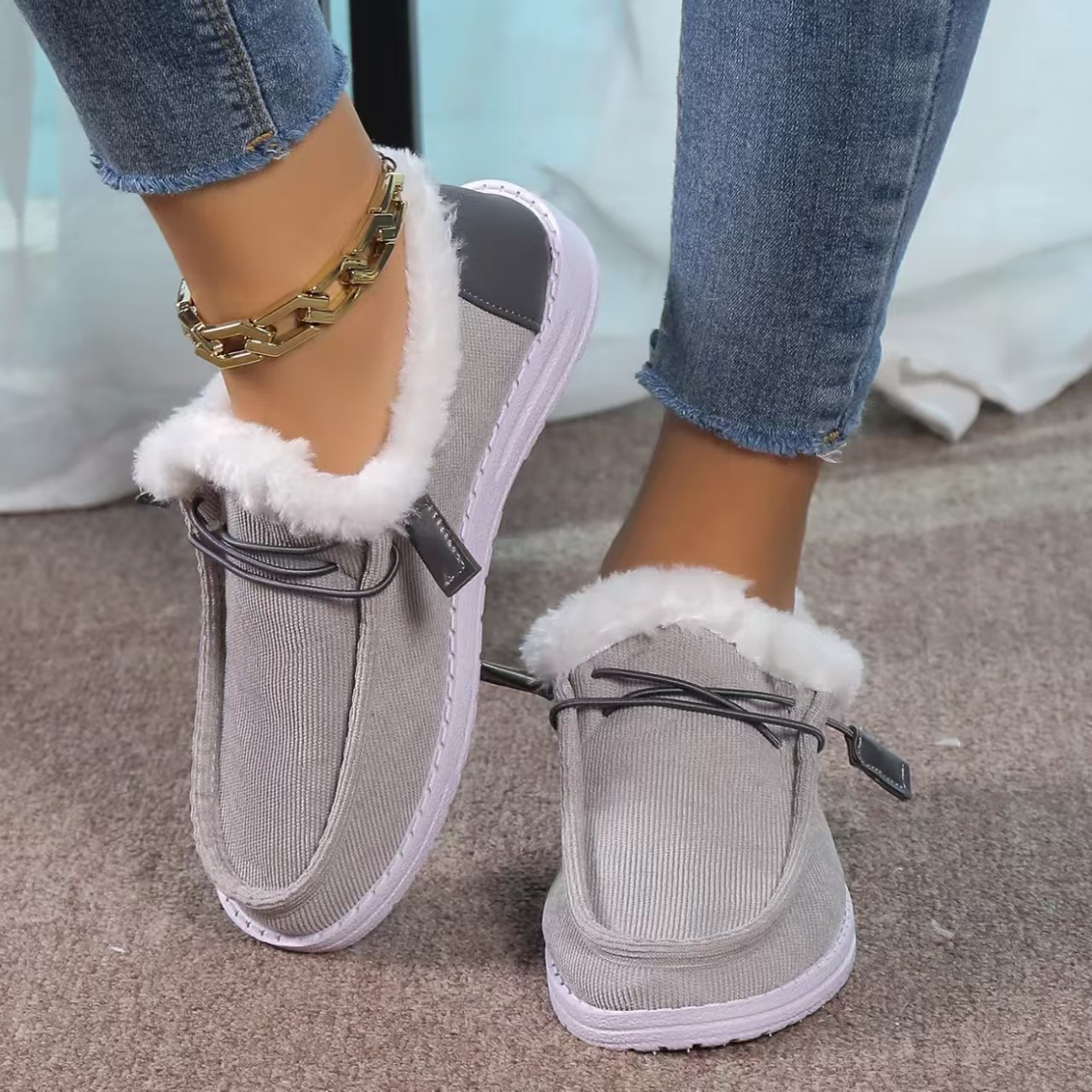 Women’s Warm Plush-Lined Shoes – Comfortable Casual Walking Flats for Fall & Winter