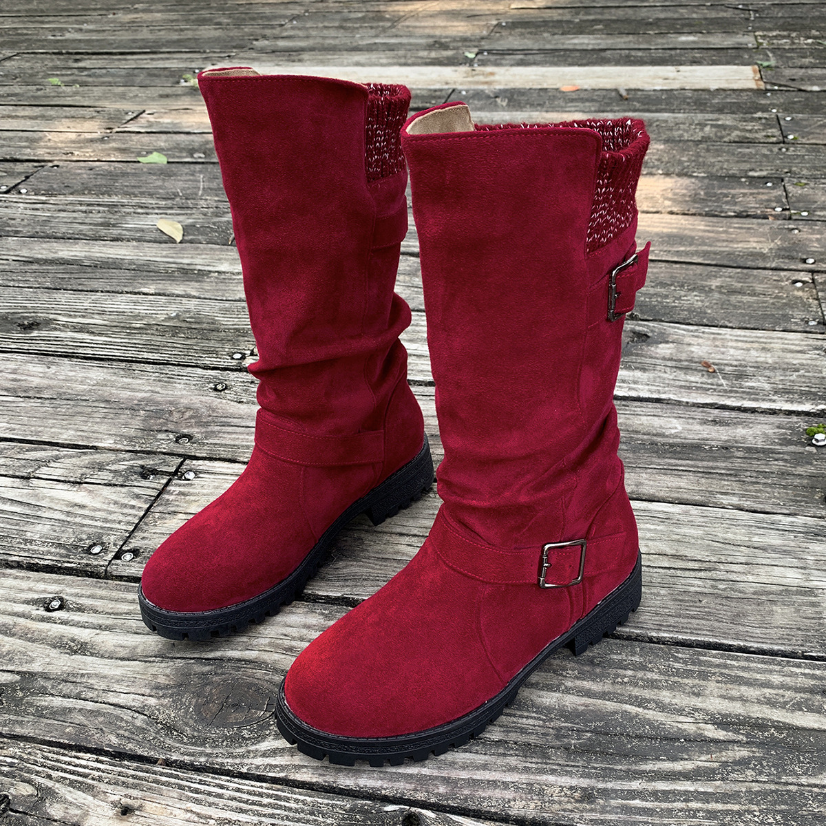 Women’s Vintage Western Boots – Suede Slouchy Tall Boots with Round Toe & Block Heel