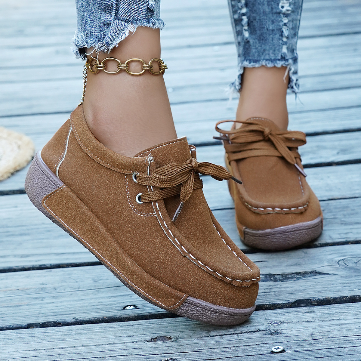 Women’s Vintage Casual Shoes – Lace-Up Design with Durable Non-Slip Sole