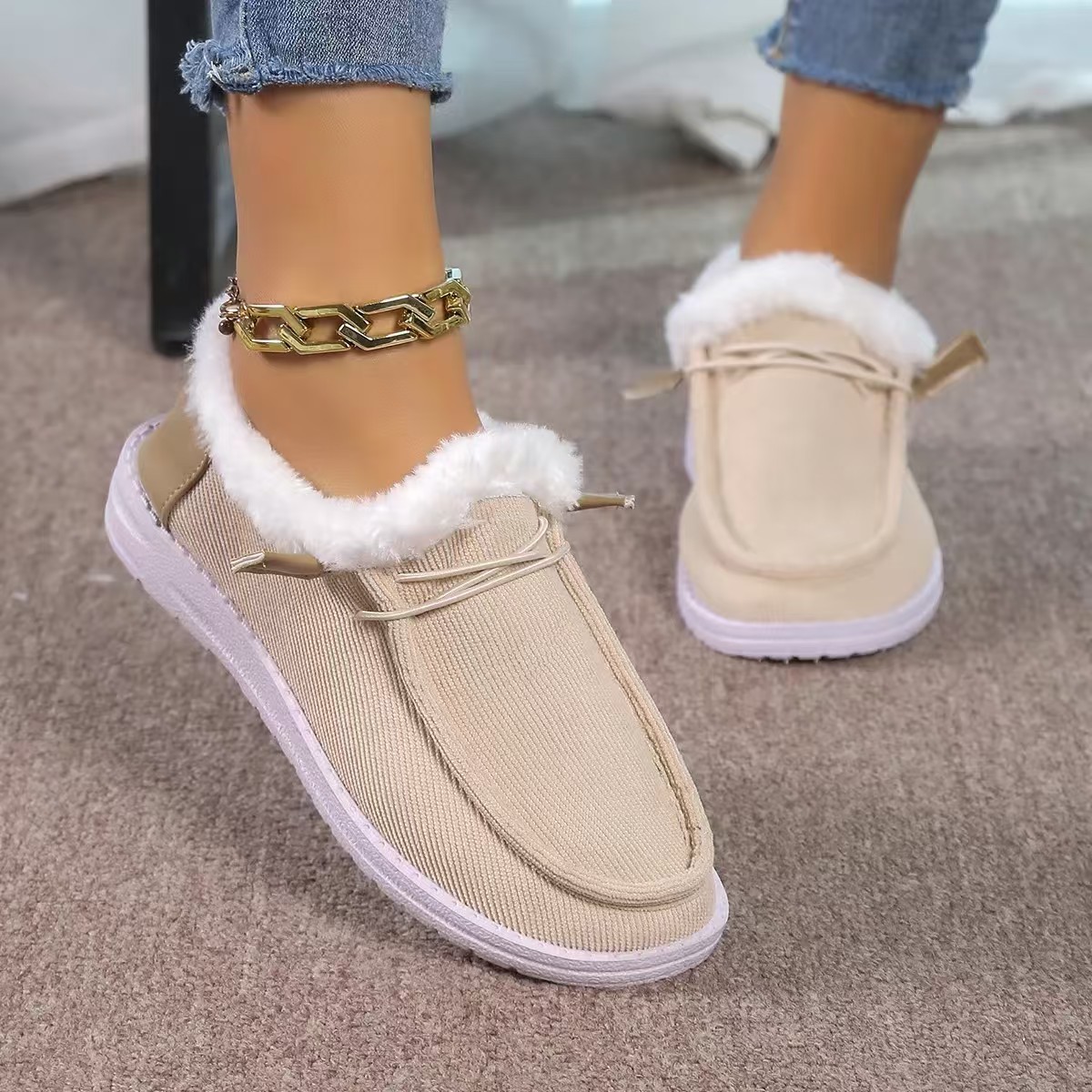 Women’s Warm Plush-Lined Shoes – Comfortable Casual Walking Flats for Fall & Winter