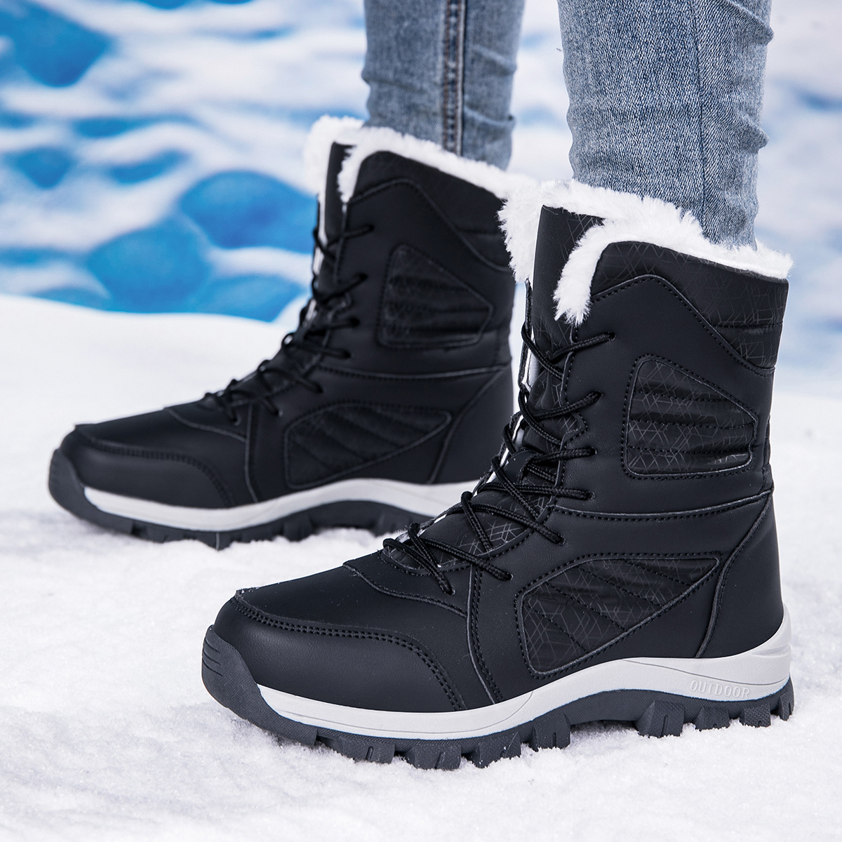 Women’s Tall Winter Snow Boots with Warm Fleece Lining & Non-Slip Sole