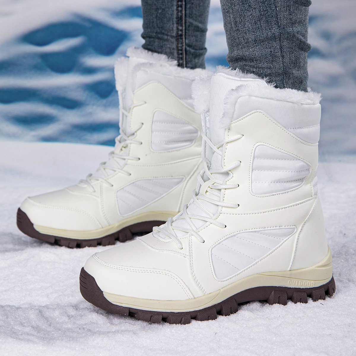 Women’s Tall Winter Snow Boots with Warm Fleece Lining & Non-Slip Sole