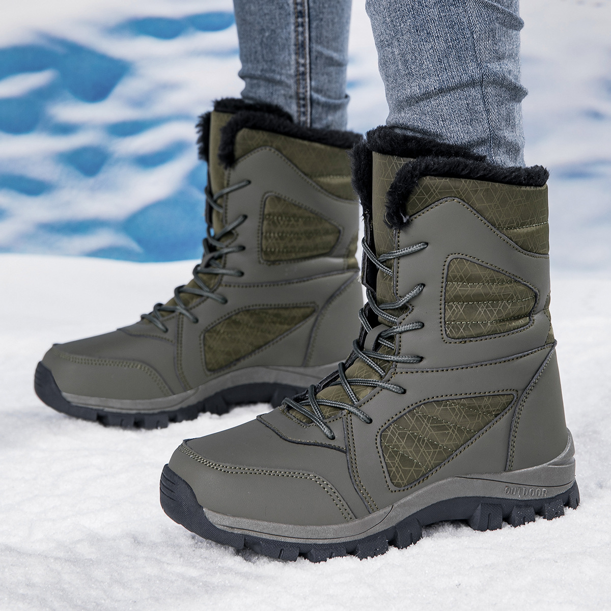 Women’s Tall Winter Snow Boots with Warm Fleece Lining & Non-Slip Sole