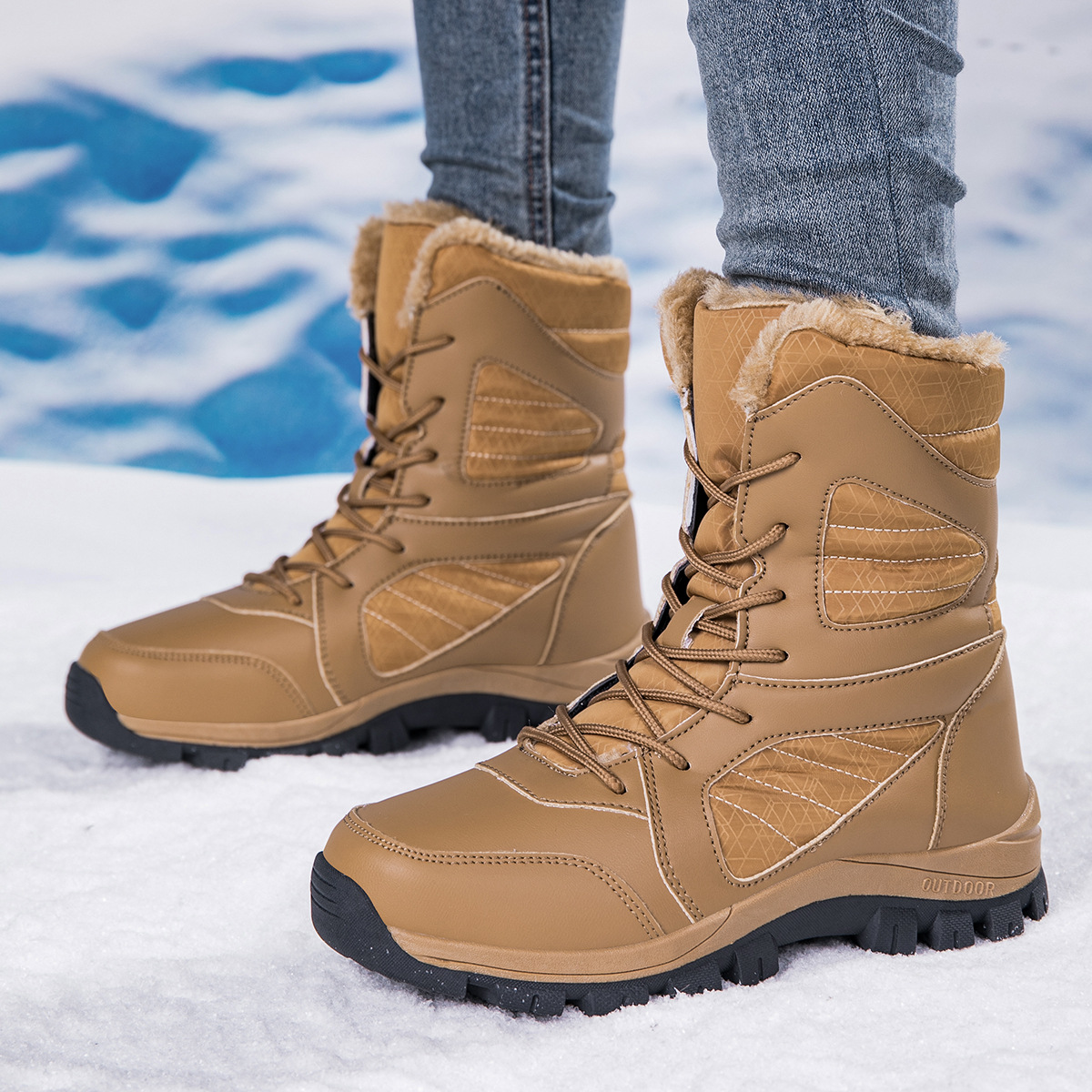 Women’s Tall Winter Snow Boots with Warm Fleece Lining & Non-Slip Sole