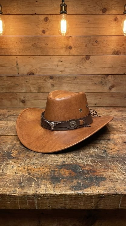 🔥Last Day 49% OFF🤠Daisy’s Premium Handcrafted Leather Cattleman Hat – Authentic Western Outback Style 🤠🌵