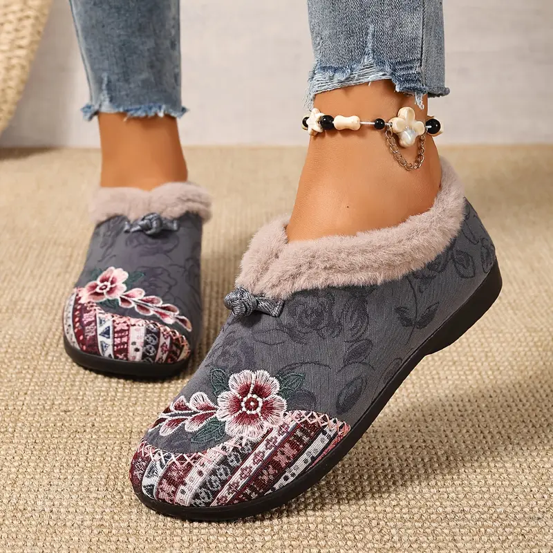 Women’s Warm Floral Winter Ankle Boots – Cozy, Lightweight & Non-Slip Everyday Shoes