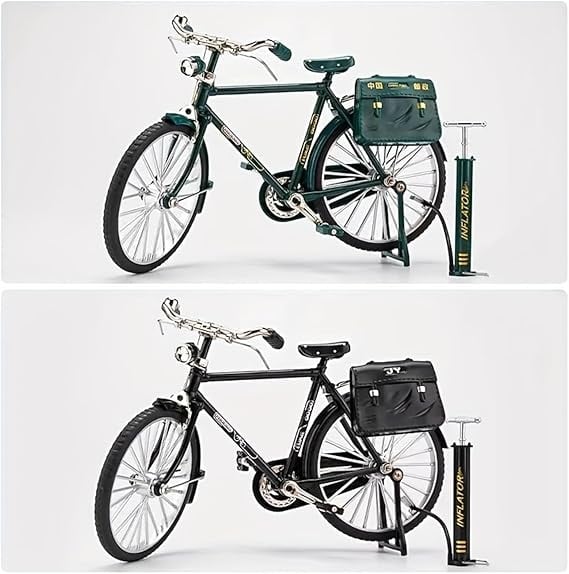 Retro Bicycle Model Miniature Metal Bike Figurine with Air Pump
