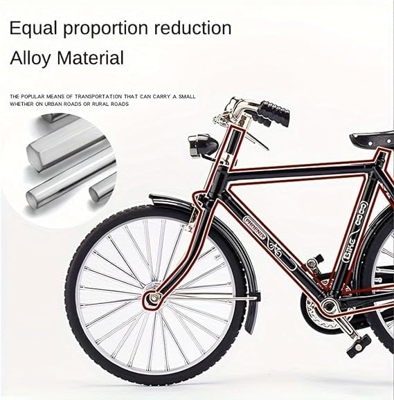 Retro Bicycle Model Miniature Metal Bike Figurine with Air Pump