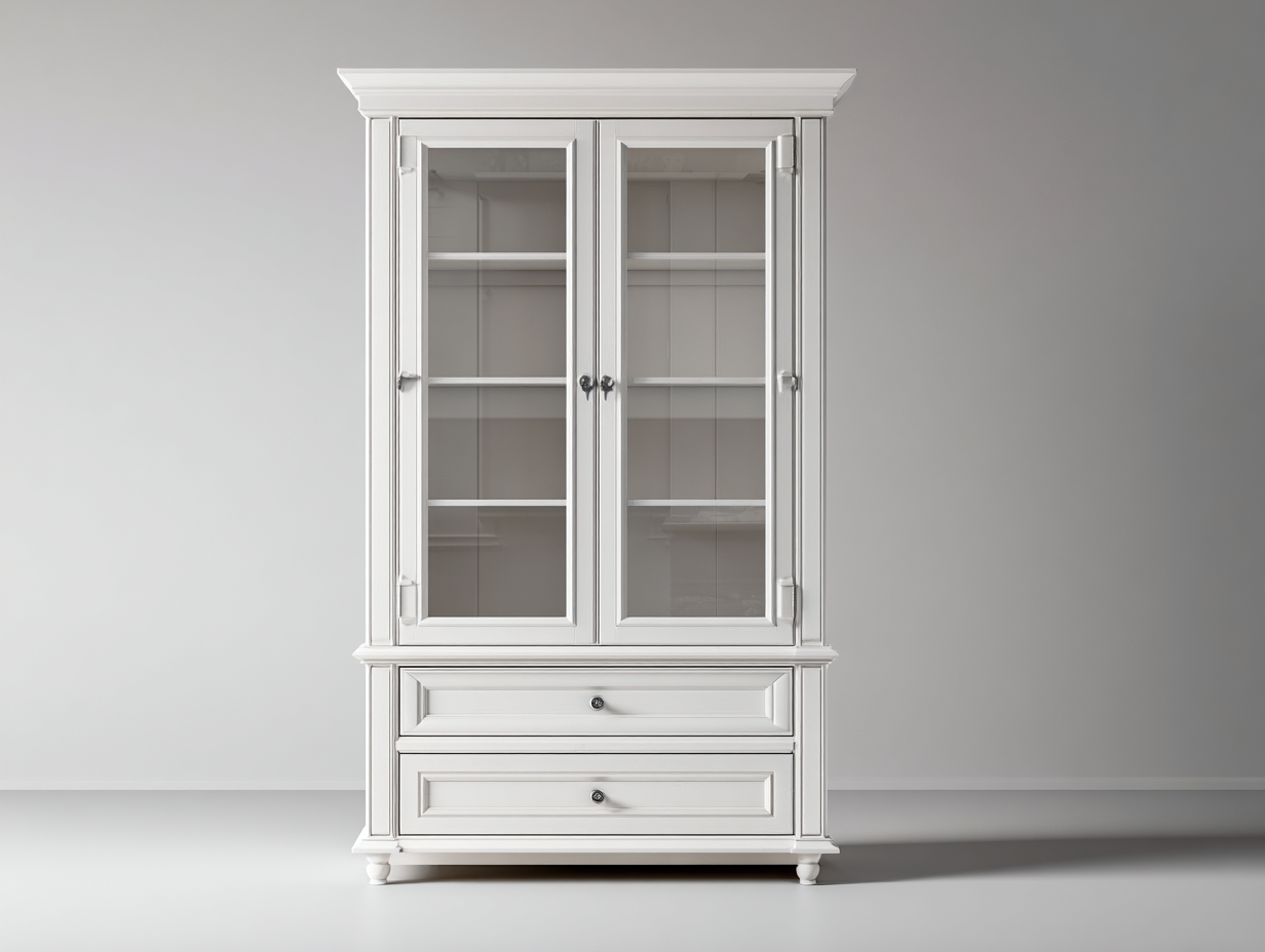 Vitrina madera y vidrio 100x45x200 cm - blanco - estilo clásico-Sofagetshop