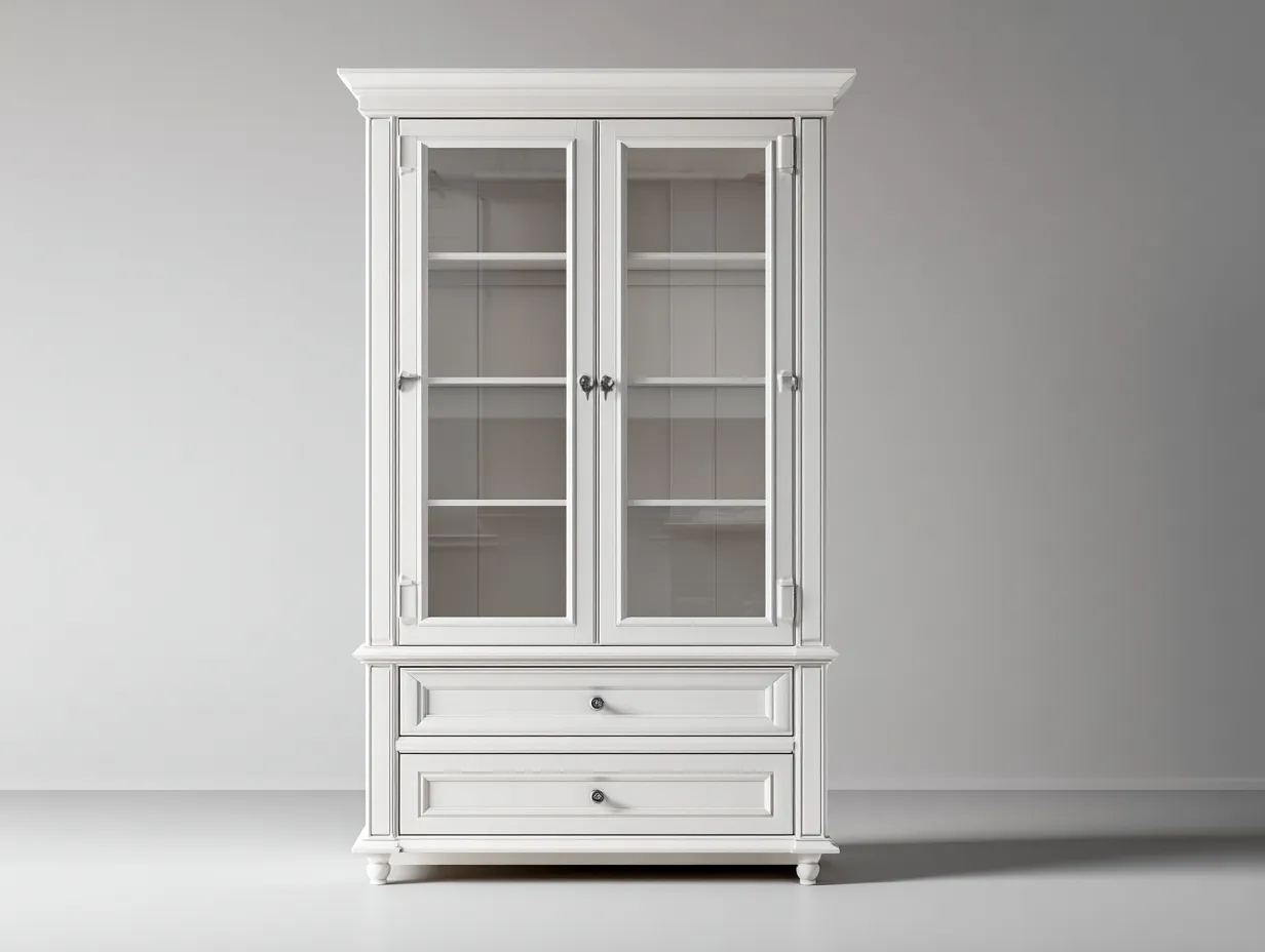 Vitrina madera y vidrio 100x45x200 cm - blanco - estilo clásico-Sofagetshop