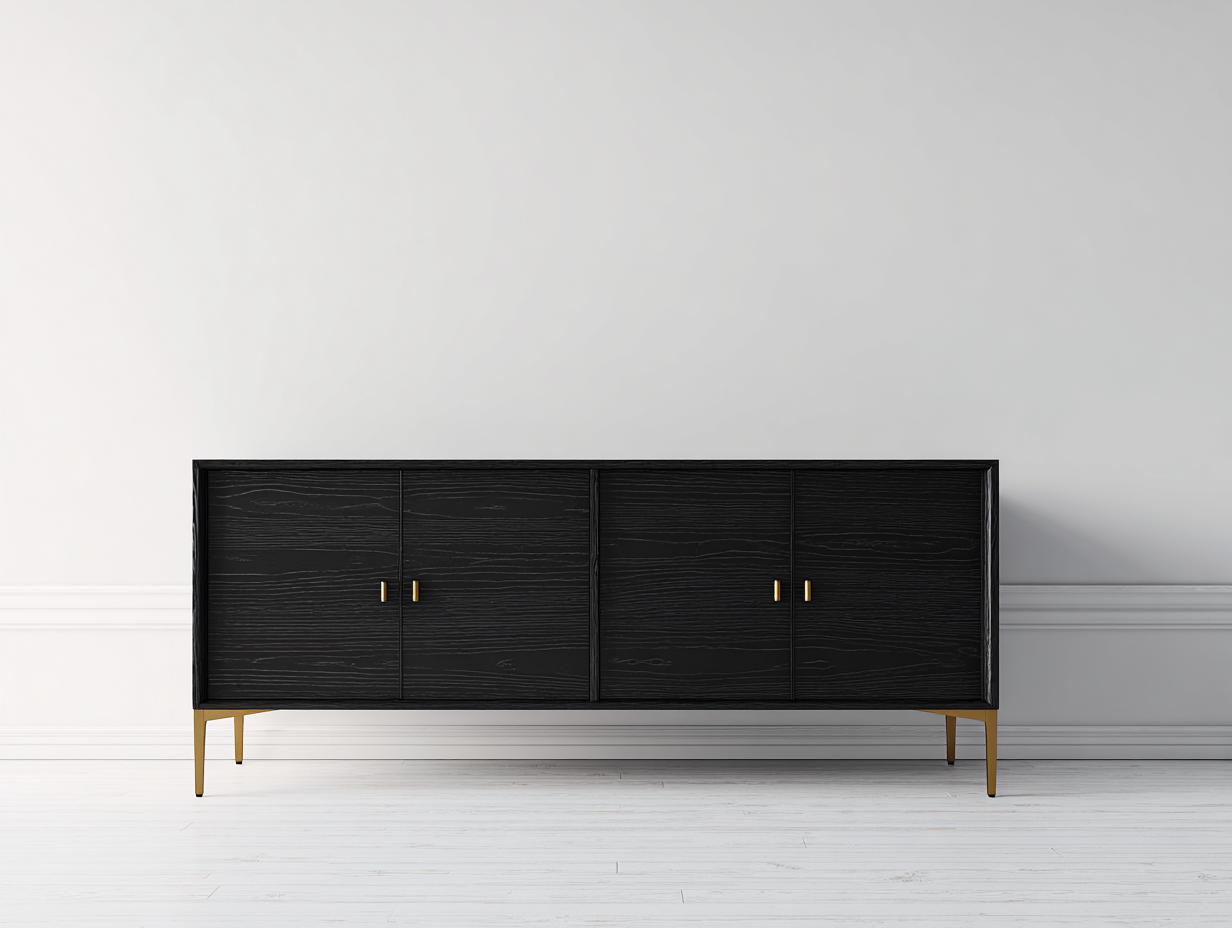 Mueble recibidor de madera 180x40x75 cm - negro - diseño moderno con 4 puertas-Sofagetshop